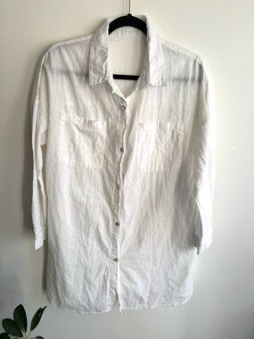 Cotton White Button Down Shirt Oversized Beachy Lightweight